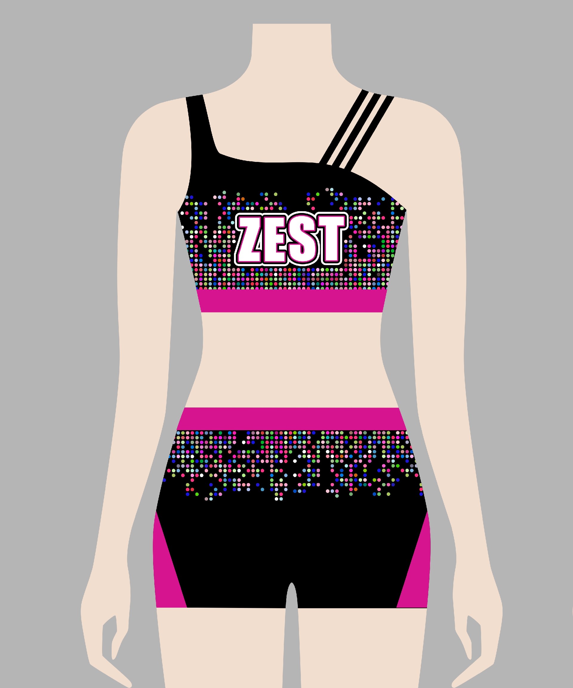 Custom Cheerleading Practice Uniform | Asymmetrical Strap Bra & Training Shorts